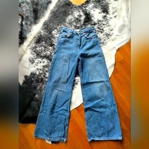 Zara High Waisted Wide Leg Regular Wash Jeans